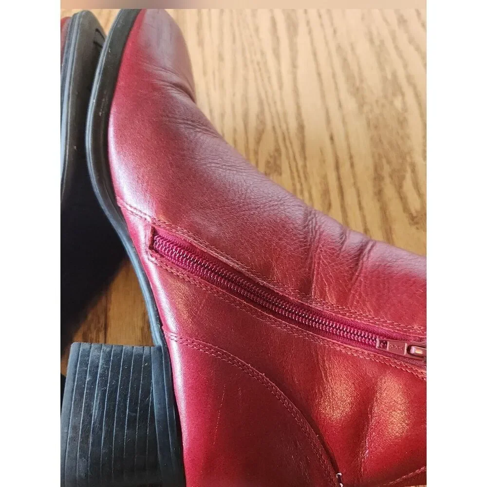 AJ Valenci Women's Red Leather Side-Zip Ankle Boots Round Toe
